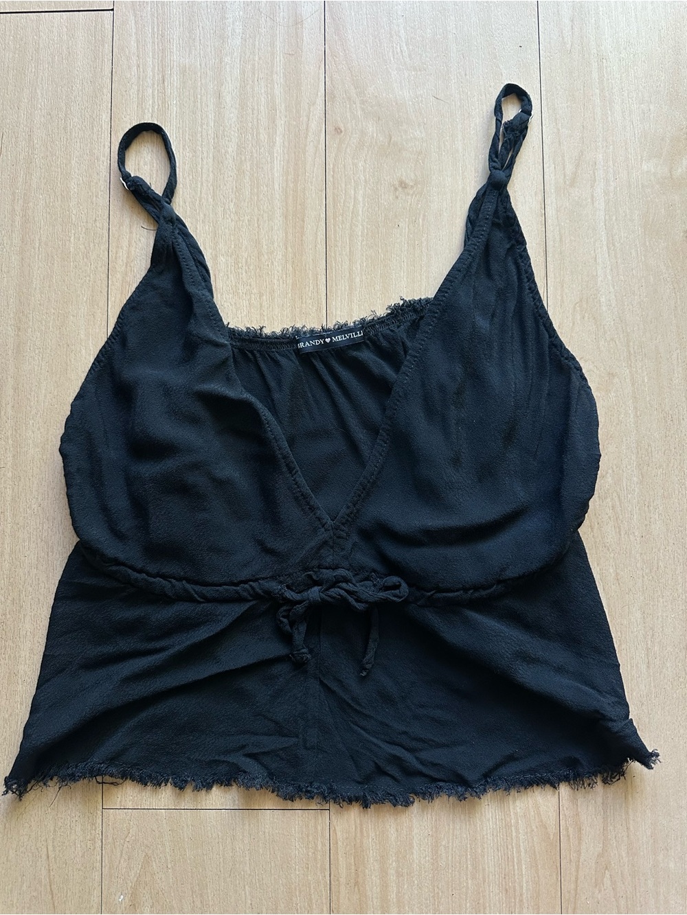 Brandy Melville Distressed Black Vneck Babydoll Crop Top Alt One Size
